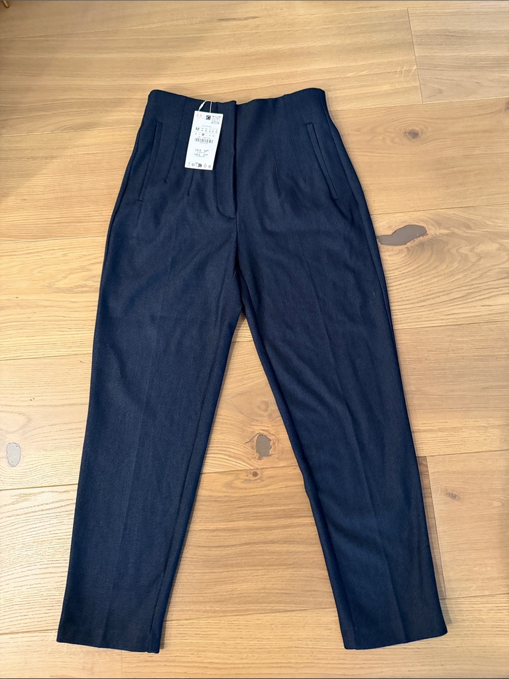 Zara Navy High-Waist Tapered Trousers NWT
